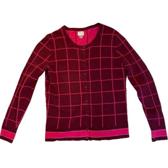 A New Day Cotton Cardigan Sweater in Wine and Pink, Sparkle Trim, sz Sm/Medium - Picture 5 of 8